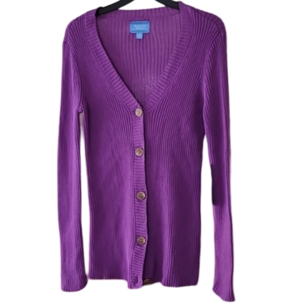 NWT Simply Vera Vera Wang Purple Ribbed Knit Cardigan Medium Size‎